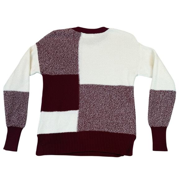 Womens Anthropologie Color Block Sweater Maroon And White Checkered Pattern XS - Picture 2 of 8